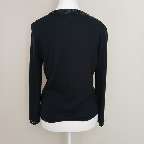 Club Monaco Sequin Silk & Cotton Long Sleeve Cardigan Black Size Medium - Picture 6 of 8